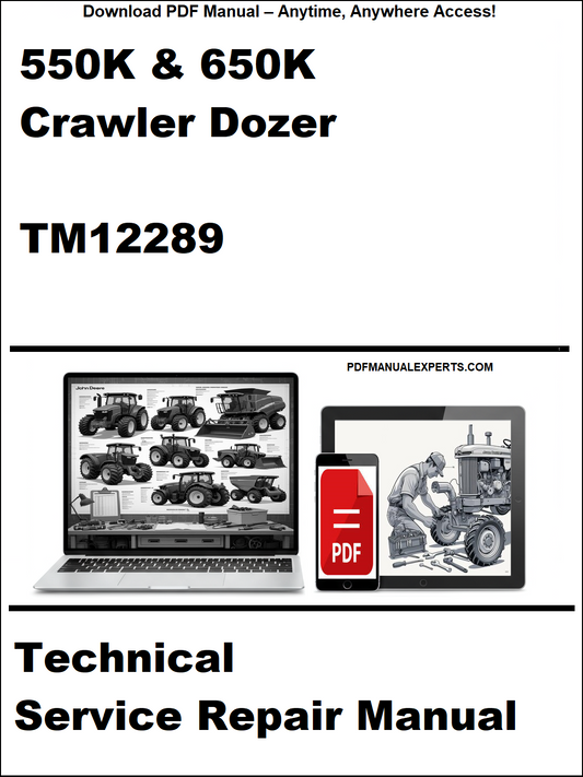 Technical service repair manual for 550K & 650K Crawler Dozer TM12289 on a white background