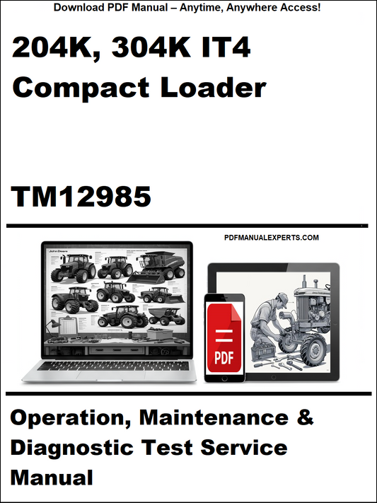 Cover of a manual for 204K, 304K IT4 Compact Loader with a laptop and toolbox graphic.