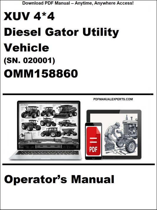 Cover of a manual for a Diesel Gator Utility Vehicle with a laptop and toolbox graphic.