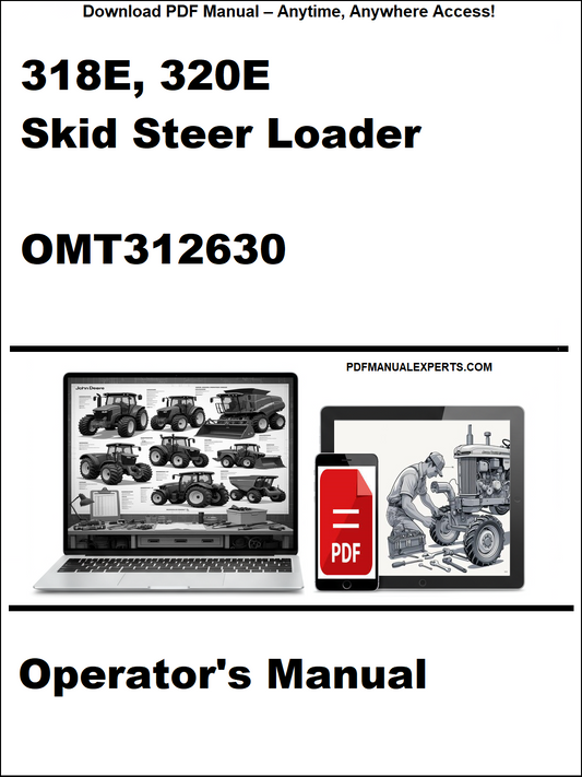 Cover of a skid steer loader operator's manual with a laptop and tablet graphic on a white background.