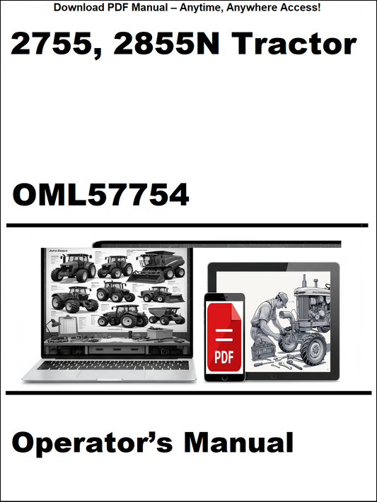 Operator's manual for 2755, 2855N tractor with digital download icon on a white background