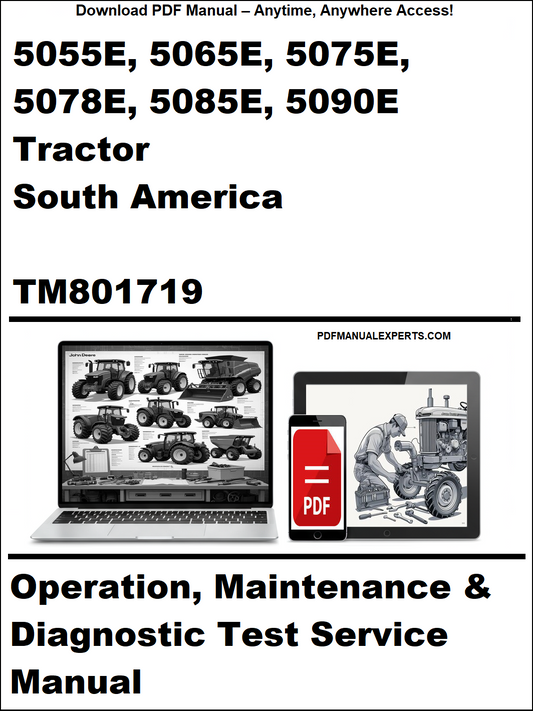 Manual cover for 5055E, 5065E, 5075E, 5078E, 5085E, 5090E Tractor South America with technical illustrations.
