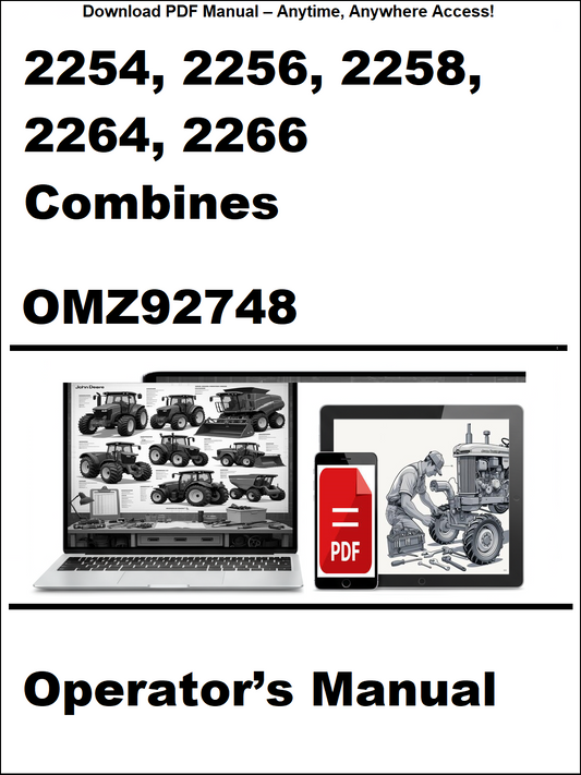 Operator's manual for combines with a laptop and smartphone icon on a white background
