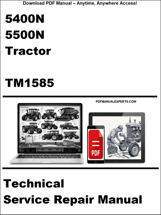 Technical service repair manual for 5400N and 5500N tractor with TM1585 on a white background.