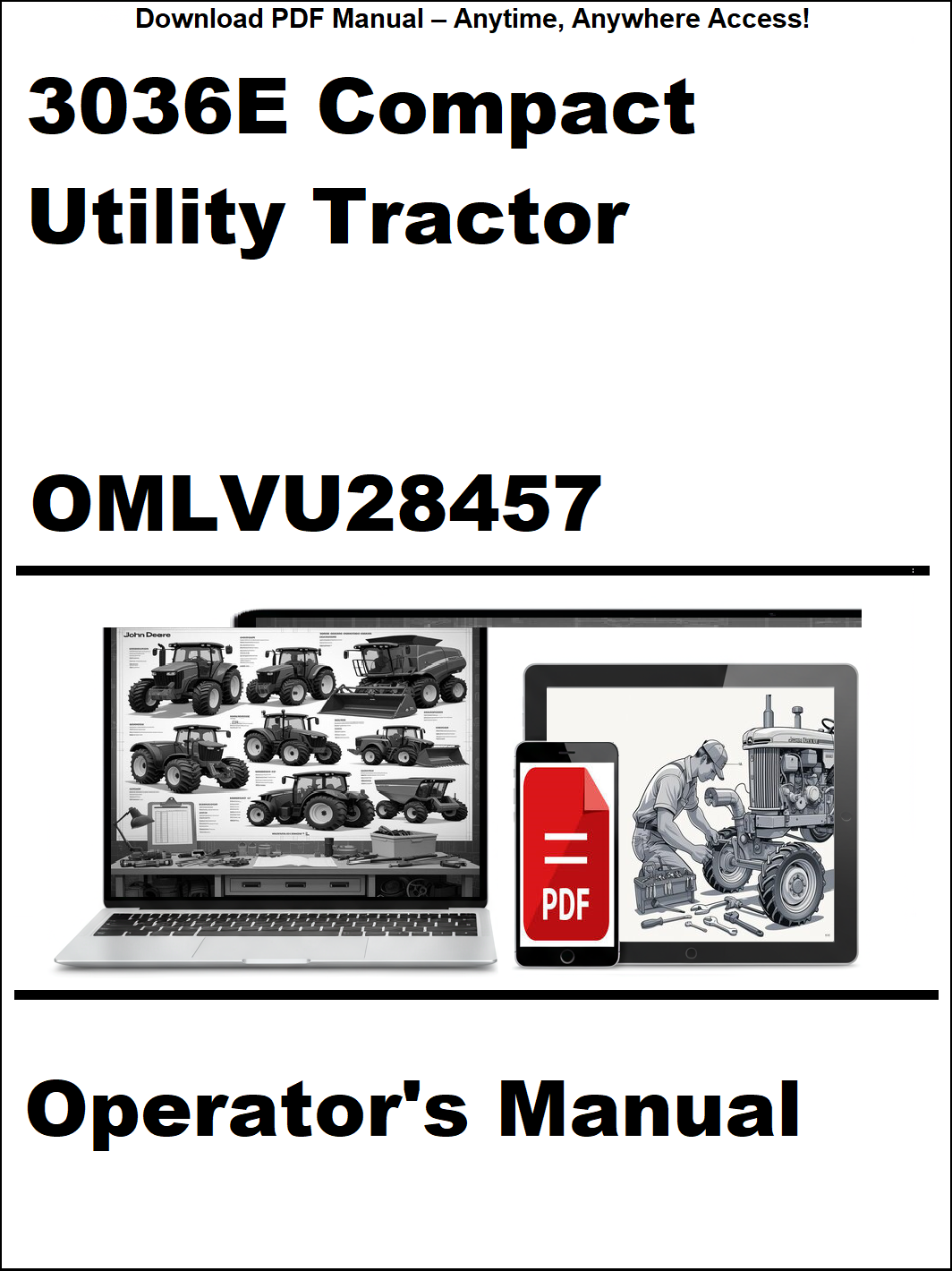 Operator's manual for 3036E Compact Utility Tractor with digital device icon on a white background