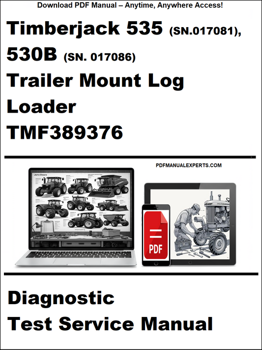 Cover of a diagnostic test service manual for Timberjack 535 and 530B trailer mount log loader.