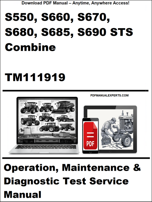 Manual cover for John Deere combine tractors with laptop and toolbox graphic