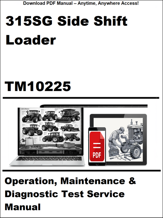 Manual for 315SG Side Shift Loader with laptop and tractor illustration on a white background