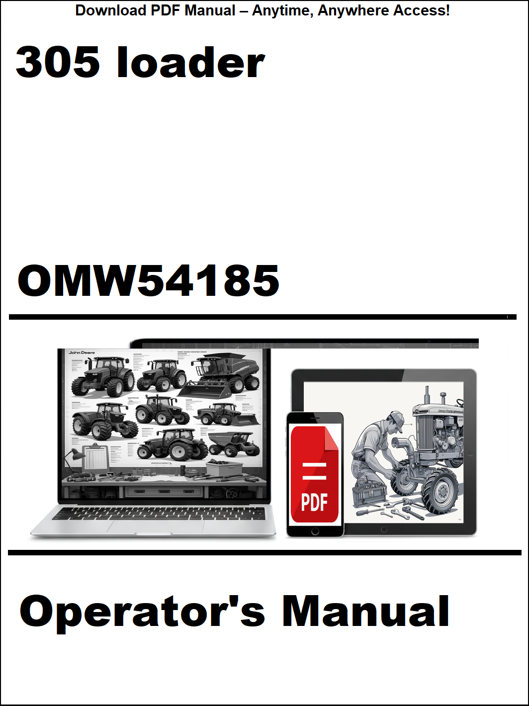 Operator's manual for a 305 loader with digital device icon on a white background