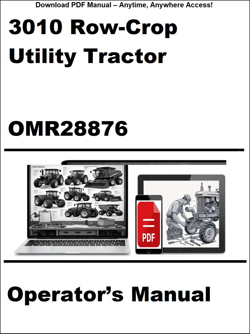 Operator's manual for a 3010 Row-Crop Utility Tractor with digital device icon on a white background