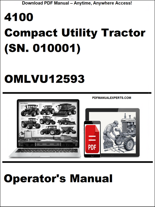 Cover of a compact utility tractor operator's manual with a laptop and toolbox graphic.