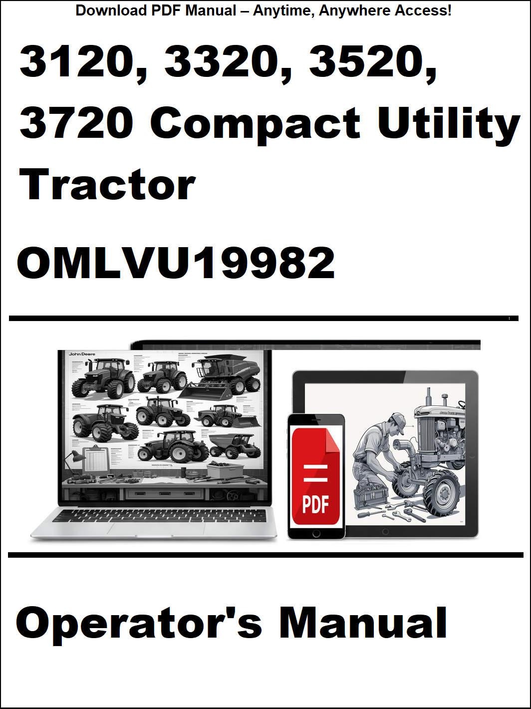 Cover of an operator's manual for a compact utility tractor with a laptop and smartphone icon.
