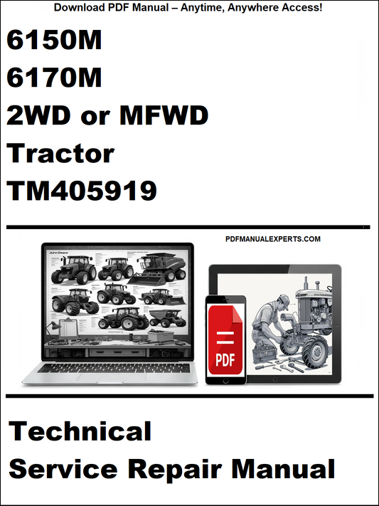 Cover of the John Deere 6150M and 6170M Tractor Technical Service Repair Manual TM405919 PDF with complete repair and diagnostic content.