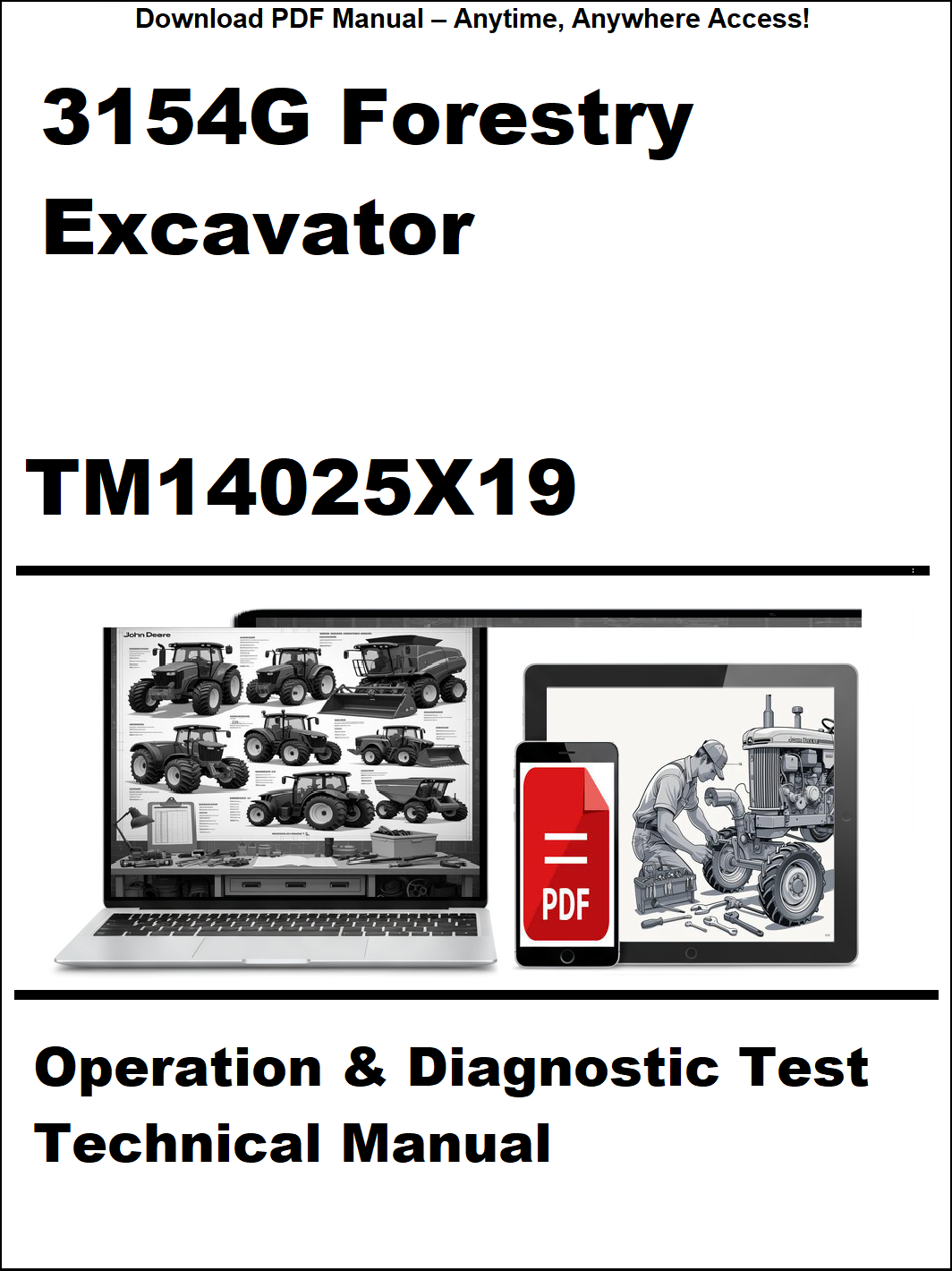 Cover of a technical manual for a forestry excavator with a laptop and diagnostic tool icon.