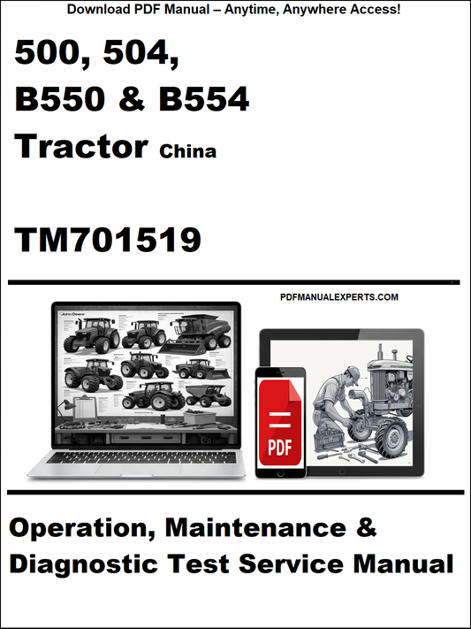 Manual cover for 500, 504, B550 & B554 Tractor China TM701519 operation, maintenance, and diagnostic test service manual.