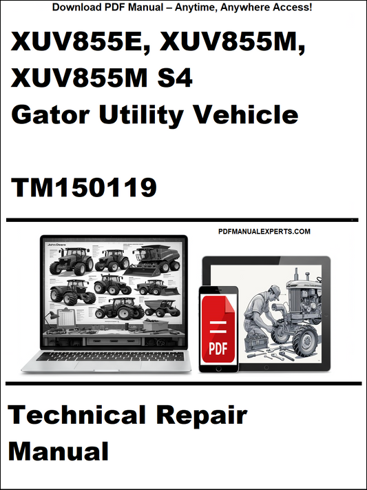 Technical repair manual for Gator Utility Vehicle with laptop and toolbox graphic on a white background