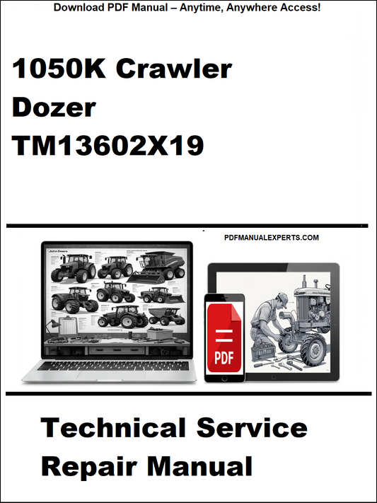 Technical service repair manual for 1050K Crawler Dozer TM13602X19 on a white background
