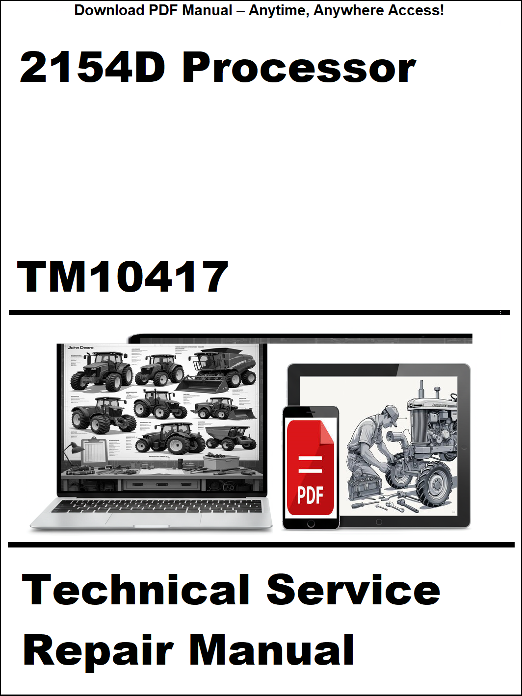 Technical service repair manual for 2154D Processor with laptop and tractor illustration on a white background.