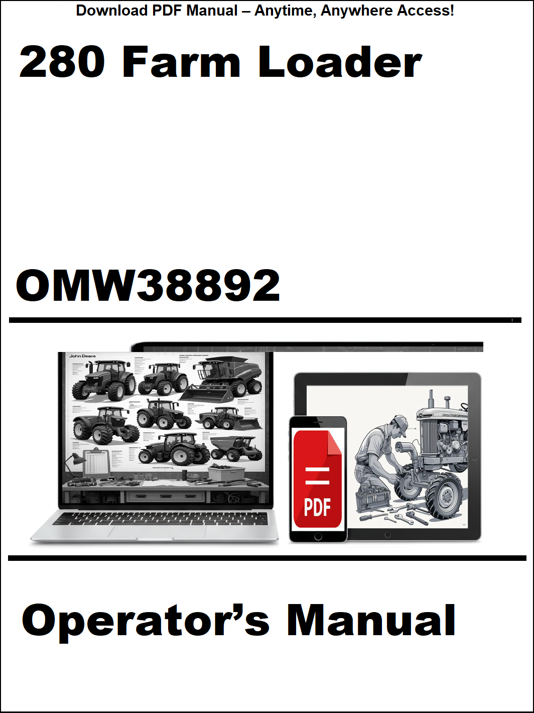 Operator's manual for a 280 Farm Loader with digital device icon on a white background