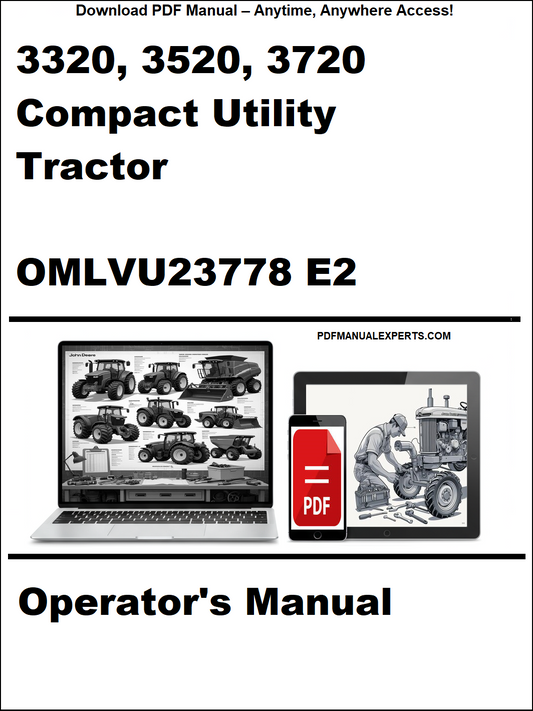 Cover of the operator's manual for 3320, 3520, 3720 Compact Utility Tractor with OMLVU23778 E2 on a white background.