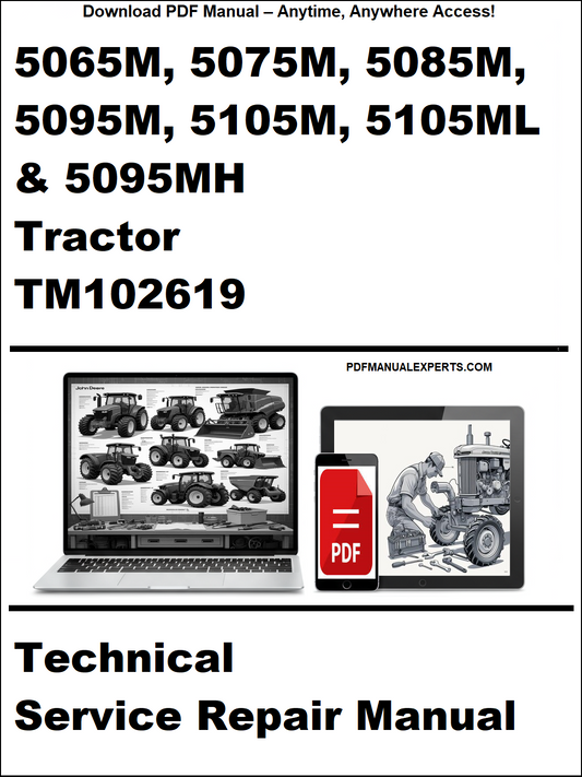 Advertisement for a technical service repair manual on a tractor with a laptop and toolbox graphic.