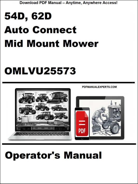 Cover of the operator's manual for a mid-mount mower with a laptop and toolbox graphic.