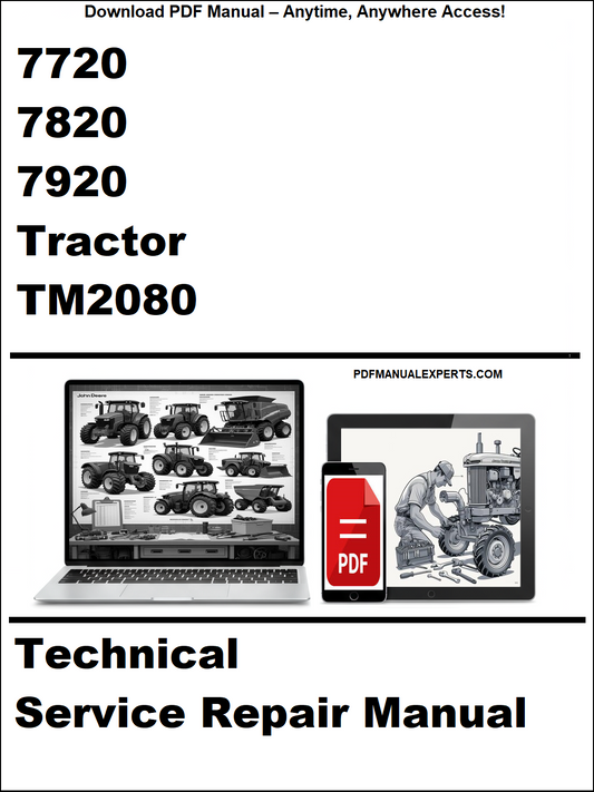 Cover of a technical service repair manual for 7720, 7820, 7920 tractors with TM2080 reference.