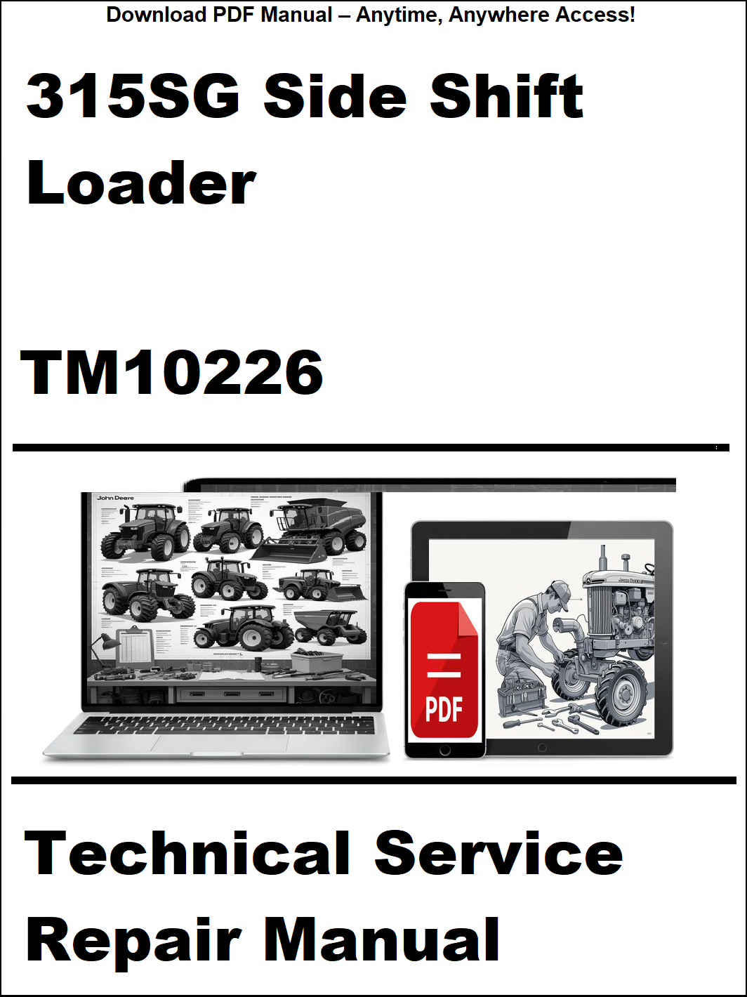 Technical service repair manual for 315SG Side Shift Loader with a laptop and repair manual icon on a white background.