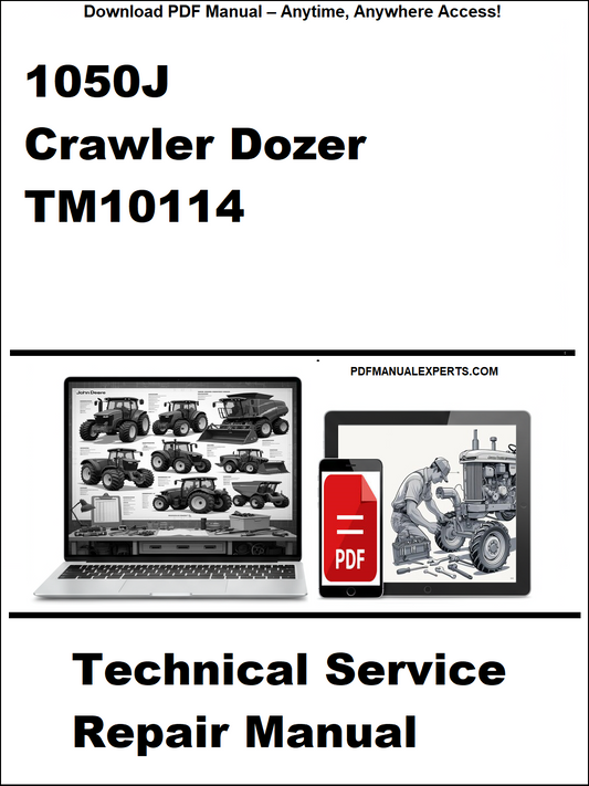 Technical service repair manual for John Deere 1050J Crawler Dozer TM10114 on a white background