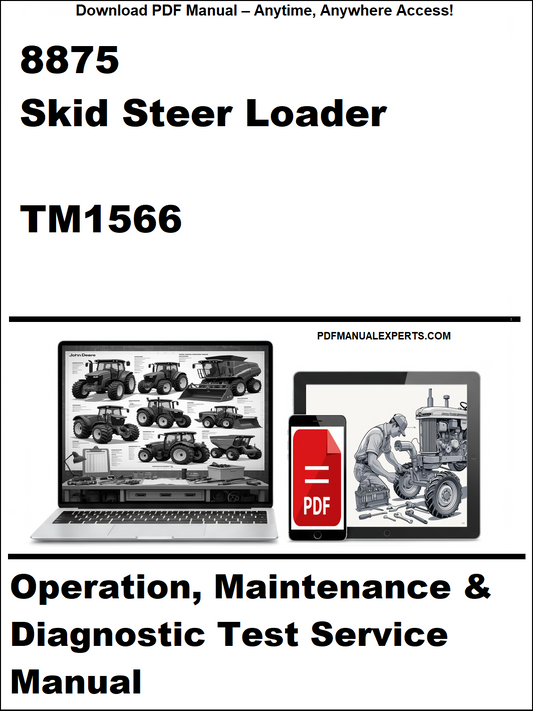 Manual cover for Skid Steer Loader TM1566 with laptop and toolbox icons.