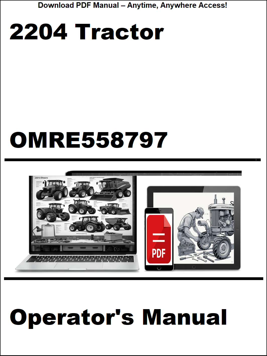 Operator's manual for 2204 tractor with digital device icon on a white background