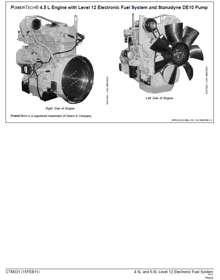 John Deere POWERTECH 4.5L & 6.8L Diesel Engines Technical Service Repair Manual CTM331 PDF cover – detailed guide for engine repair and maintenance.