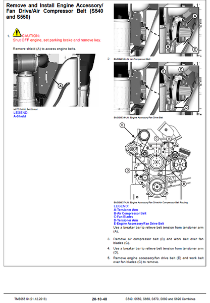 John Deere S540, S550, S660, S670, S680, S690 Combine Technical Service Repair Manual TM805519 PDF cover – detailed service instructions for harvesting equipment.