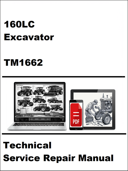 Technical service repair manual for 160LC Excavator with digital device icon on a white background